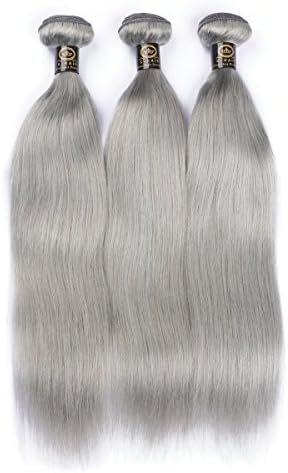 Grey Human Hair Extensions Straight Brazilian Remy Hair Weave Silver Gray Hair Bundle 100gram (20inch, Grey)