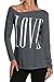 Women's Fashion Long Sleeves Shirts Off Shoulder Love Letter Top Blouse Pullover (L/US8-10, Grey)