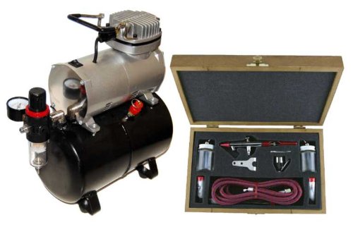 PAASCHE MILLENNIUM AIRBRUSH w/TANK COMPRESSOR-Wood Case