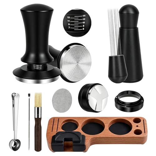TECKZOON Espresso Maker Accessories Set of 9 51mm with Tamper Station, Coffee Leveler, WDT Tool, Stirrer, Dosing Funnel, Strainer, Cleaning Brush, Spoon Clip