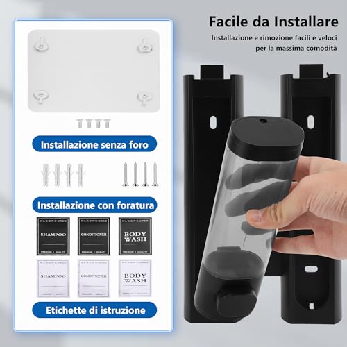MEKOTRIN Bathroom Soap Dispenser, Wall Mounted Soap Dispenser with Waterproof Label for Kitchens Bathrooms (Black, 2 x 300 ml)