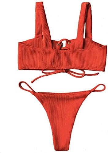 IMAYIO Ribbed Texture Lace up Bathing Siut Women Summer Sexy Swimsuits