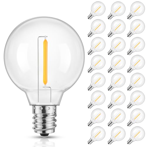 Photo 1 of Mlambert G40 LED Replacement Light Bulbs for String Lights, Dimmable E12 Base Shatterproof Bulbs, 1W Equal to 5W, Warm White 2700K, 25Pack, Not Solar