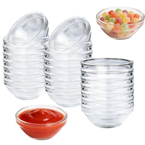 BXUUXA 24 Pieces Glass Bowls, 40 ml Reusable Snack Bowls, Mini Bowls for Sauces, 6 cm Diameter, Microwave Glass Bowl for Appetizers for Sauces, Desserts, Snacks, Fruits, Sushi