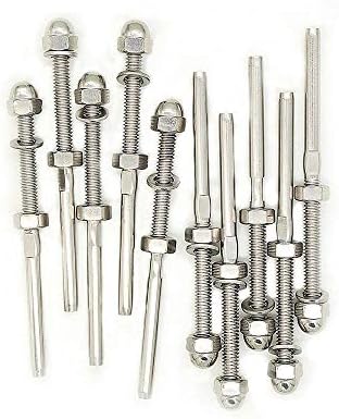 Jingyi Cable Railing Swage Threaded Stud Tension End Fitting Terminal for 1/8 Cable Deck Railing Hand Swage T316 Stainless Steel Marine Grade -Lot of 10