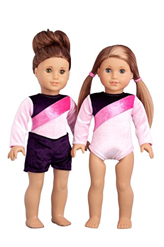 Little Gymnast - 2 piece outfit - Pink and purple gymnastic leotard with shorts - 18 inch doll clothes (dolls not included)
