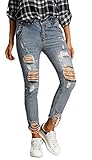 Women's Casual Ripped Holes Skinny Jeans Jeggings Straight Fit Denim Pants