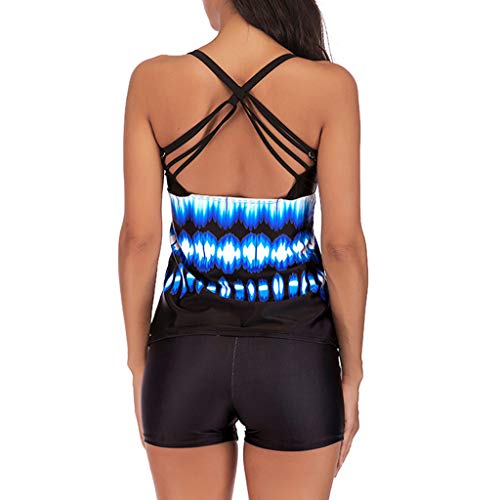 Duseedik Women's Plus Size Swimsuit Gradient Tankini Swim with Shorts jupmsuit Beachwear Padded Swimwear Blue