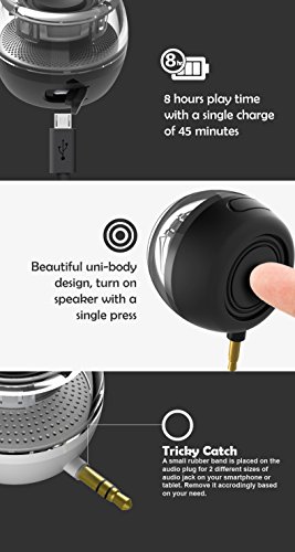 Gadget.Cool Mini Line-in Wireless Speaker - 3.5mm Audio Jack, Plug & Play, Compact & Light Weight Design, Powerful & Clear Bass, Built-in Battery & Micro USB Port, English Manual (black)