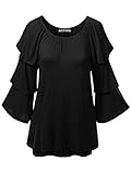 ACEVOG Women Scoop Neck Bell Sleeve Solid Unbalance Hem Loose Fit Tunic Top