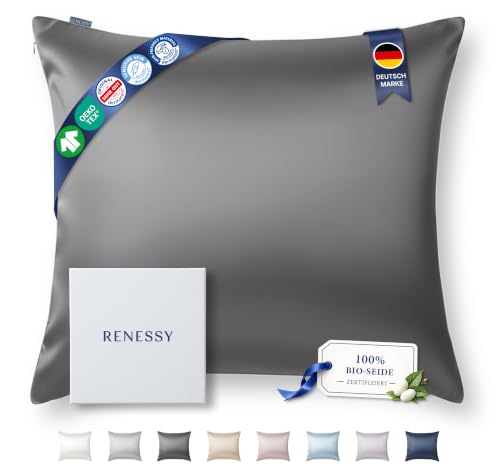 RENESSY Kissenbezug aus 100% Bio-Seide 80x80cm - 22 Momme Maulbeerseide, Güteklasse 6A, Oeko-Tex zert. in Deutschland - Luxus für Haar und Haut, 1 Stü