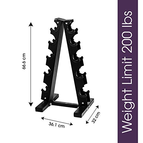 Fitness Republic Solid Steel Dumbbell Rack Holder, A-Frame Dumbbell Storage Racks, Free weights stand for home gym exercise, Neoprene Dumbbells Pairs (3lb, 5lb, 8lb, 10lb, 12lb) with 5 Tier Rack Combo