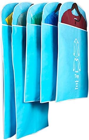 3 JOKERS Easy Organizer Dustproof Garment Bag Clothes Cover Dress Organizer 5Pack Zip Up Suit Protector Bag,Blue