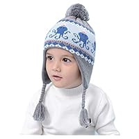 Connectyle Toddler Infant Baby Fleece Lined Knit Kids Hat with Earflap Winter Hat (Octopus, XXL:5T-7T(20.5"-21.2"))