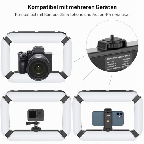 ULANZI U-Rig Smartphone Video Rig mit Licht, Handstabilisator für Mobiltelefone mit Ringlicht 8500k Selfie-Licht für Filmemachen, Live-Stream, Tiktok, YouTube-Videoaufnahme, mit eingebautem 8000mAh
