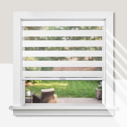 CHICOLOGY Zebra Blinds Cordless Window Shades, Dual Layer Light Filtering Rolle…