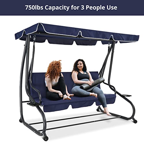 Adjustable Canopy Swing with Bed & CupHolder, Removable Cushion, Patio Porch Swing Chair