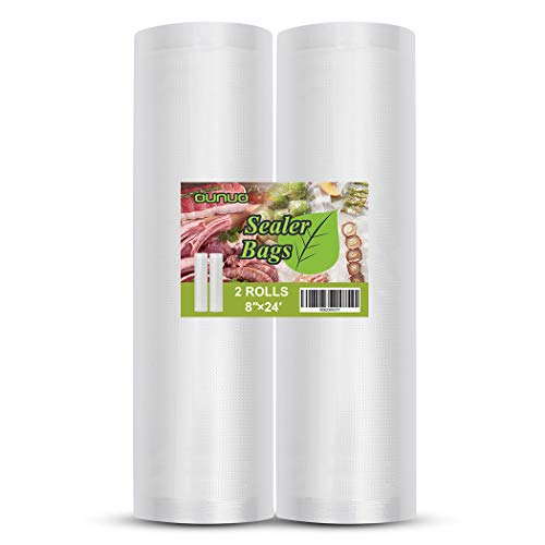 Vacuum Sealer Bags 2-Rolls 8"x24' Food Saver Embossed Commercial Grade Bag Rolls for Sous Vide Cooking with FDA Approval OUNUO