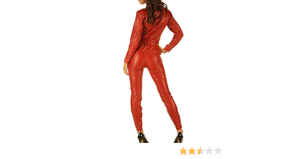 Red Leather Catsuit Dress Jumpsuit 