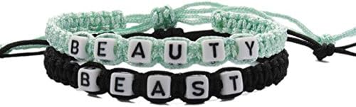 Xinyuanweiye Beauty and Beast His Hers Couples Love Braided Bracelet (Green, Black)