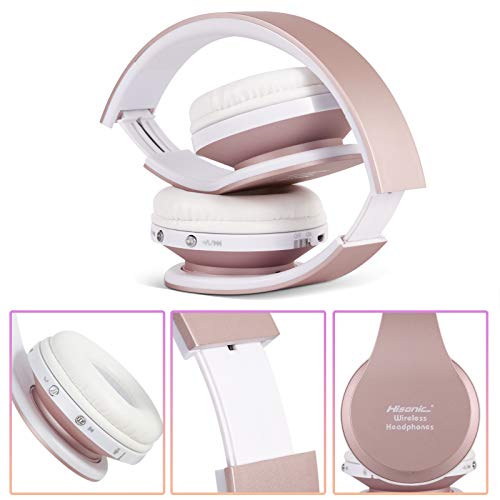 Bluetooth Headphones Wireless, yusonic Foldable Wireless and Wired Stereo Headset Built in Mic for Cell Phones, TV, PC. (Rosegold)