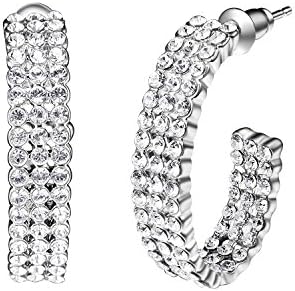 Milota Trendy Crescent Hoop Earrings Stud Glittering Dangle Jewelry with Crystals from Austria