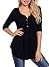 BLENCOT Women's Casual 3/4 Sleeve Button up Flare Tunic T-Shirt Pleated Solid Swing Blouse Tops