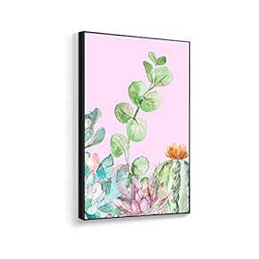 Botanical Cactus With Flowers On Pink Background - Framed Canvas