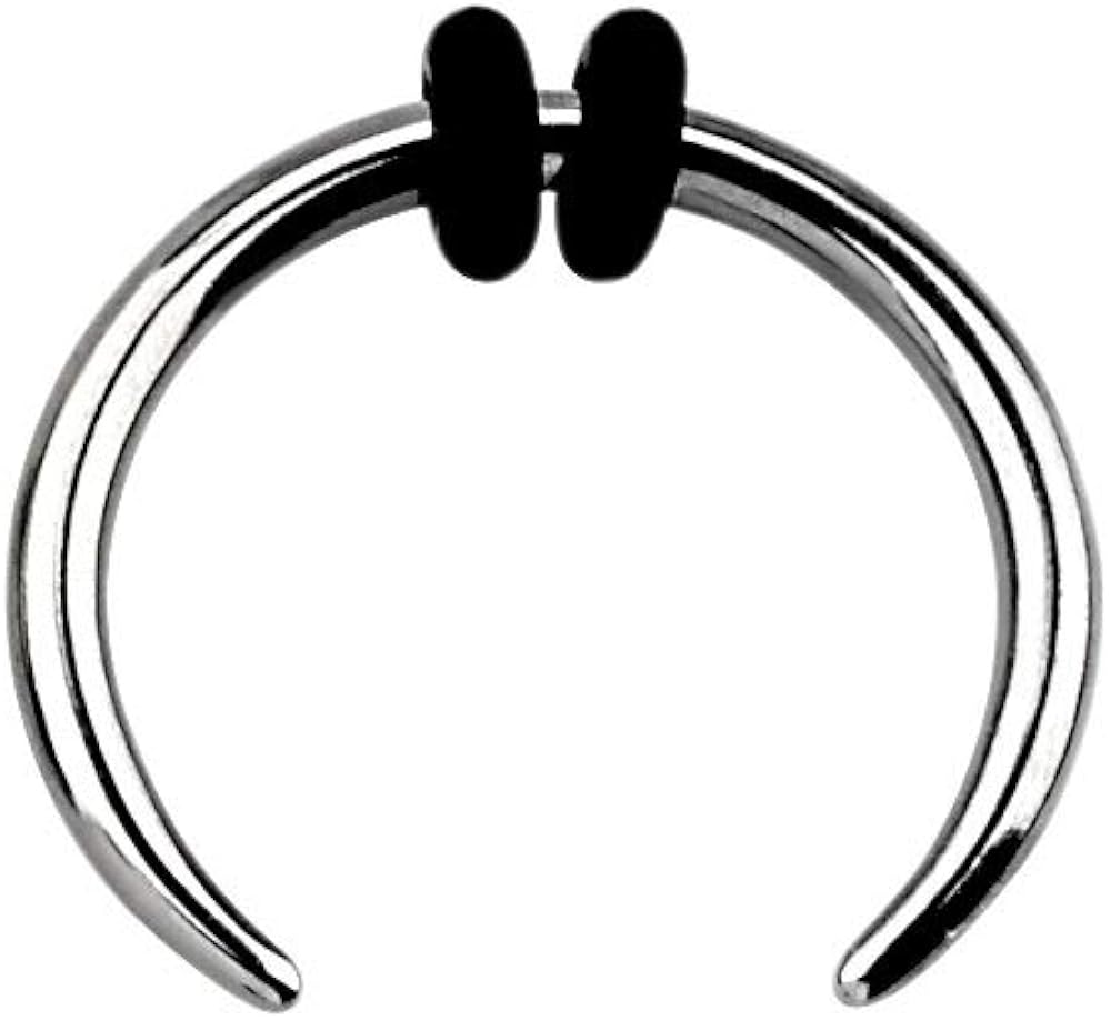 814G Stainless Steel Septum Pincher Nose Ring with 2 Black ORings