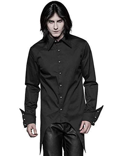 Punk Rave Hombre Vampiro Gótico Camisa Top Negro Steampunk Vintage Victoriano Boda - Negro, XX-Large