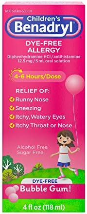 Amazon Com Children S Benadryl Dye Free Allergy Liquid Diphenhydramine Hcl Bubble Gum 4 Fl Oz Health Personal Care