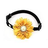 PETFAVORITES™ Designer Rhinestones Daisy Flower Charm Suede Leather Pet Cat Dog Bow Tie Collar Necklace with Pearl for Pets Cats Extra Small Dogs Female Puppy Yorkie Girl (Yellow, Size S)