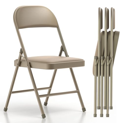 Nazhura Folding Chairs with Padded Vinyl Cushion Chairs with Comfortable Cushion and