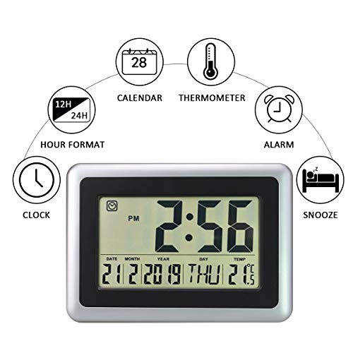 Digital Alarm Clocks for Bedroom, Large LCD Electronic Silent Wall Clock, Battery Operated Modern Desk Day Clock with Temperature and Date for Office, Kitchen, Living Room Decor for Heavy Sleepers - Thumbnail 3
