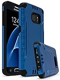 Samsung Galaxy S7 Case, Bastex Hybrid Slim Fit Shockproof Black Rubber Silicone Cover Hard Plastic Dark Blue Combat Brushed Metal Design Robust Tough Armor Case for Samsung Galaxy S7 G930