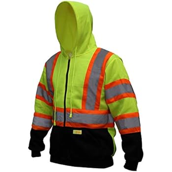New York Hi-Viz Workwear HX7012 Men's ANSI Class 3 High Visibility Class 3 Sweatshirt, Full Zip Hooded, Lightweight, Black Bottom with X pattern (2XL)