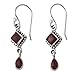 NOVICA Artisan Crafted Sterling Silver Garnet Dangle Earrings | Cabochon Stone | French Wire Hook | Natural Red Gemstone | Lead & Nickel Free | Indian ' Fire of Love' 1.5