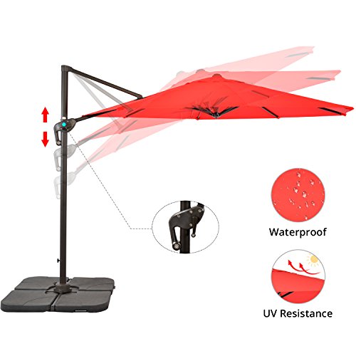 LCH Offset Cantilever Umbrella 10-Feet Aluminum Outdoor Patio Hanging Umbrella with Cross Base, Crank and Air Vent, Dark Red - Thumbnail 3