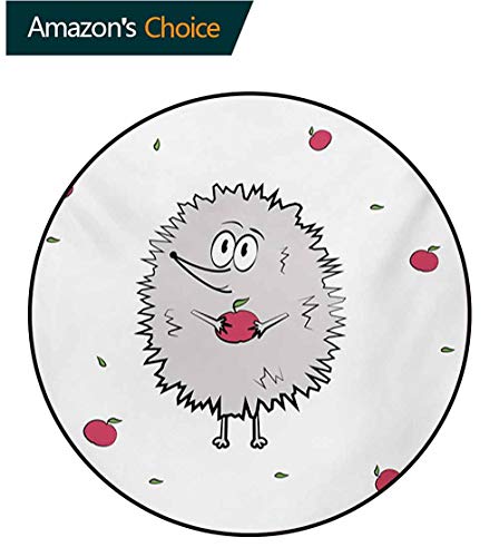 RUGSMAT Hedgehog Modern Washable Round Bath Mat,Happy Animal Apples and Leaves Doodle Style Cartoon Drawing Fun Illustration Non-Slip Bathroom Soft Floor Mat Home Decor,Diameter-55 Inch