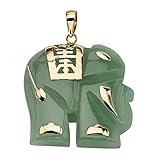 Genuine Green Jade 14k Yellow Gold Good Fortune Elephant Pendant