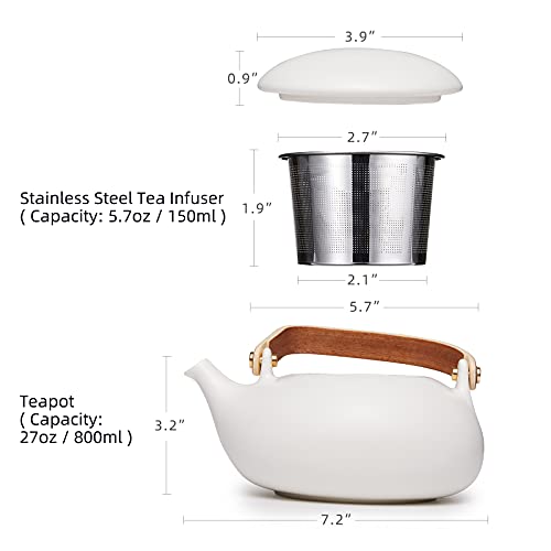 ZENS Teapot with Infuser,Matte Ceramic Japanese Tea Pot for Loose Leaf