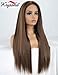 K'ryssma Brown Lace Front Wigs with Highlights Long Silk Straight Synthetic Wig for Black Women Heat Resistant 22 Inches