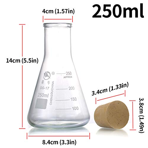 Young4us Glass Erlenmeyer Flask Set, (250 ml, 150 ml & 50 ml) Graduated Borosilicate Glass