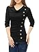 Allegra K Women's Cowl Neck Long Sleeves Buttons Decor Ruched Top Large Black