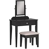 Crown Mark Iris Vanity Table/Stool, Espresso Finish with Beige Seat