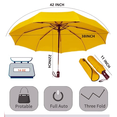 SIEPASA Windproof Travel Compact Umbrella-Automatic Umbrellas for Rain-Compact Folding Umbrella, Travel Umbrella Compact, Small Portable Windproof Umbrellas for Men Women Teenage. (Yellow)