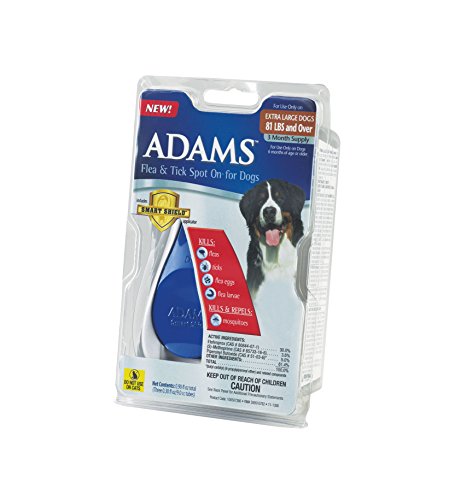 Adams Flea and Tick Spot On for Dogs, Extra Large Dogs 81+ Pounds, 3 Month Supply, With Applicator Adams Flea and Tick Spot On for Dogs, Extra Large Dogs 81+ Pounds, 3 Month Supply, With Applicator