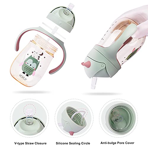 Bebamour Sippy Cup 6-36 Months Non Spill Straw Cup for Toddlers Soft Spout Cup Spill Proof Water Bottler for Kids, BPA Free, PPSU, 210ML, Green