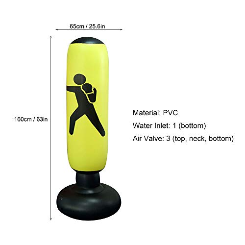 Gemgo Punch Bag 160cm, Inflatable Free-Standing Fitness Target Stand Tower Bag, MMA Boxing Punching Kick Training Tumbler Bop Bag for Relieving Pressure Body Building (Yellow-C) - Thumbnail 2