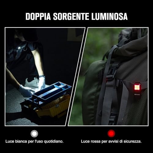 Oclip Mini Torcia a Clip Sorgente Rossa e Bianca 300LM 70M
